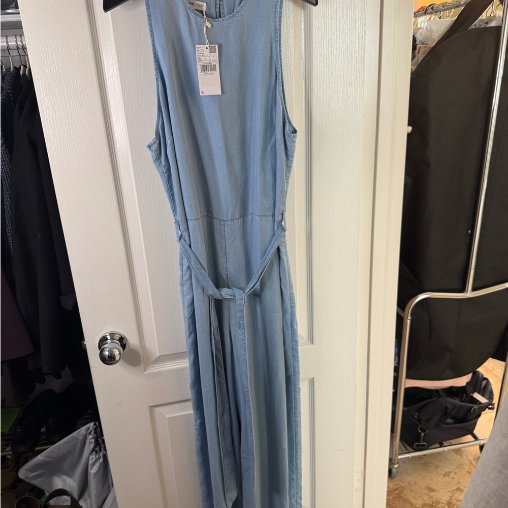 Mango Light Blue Sleeveless Jumpsuit